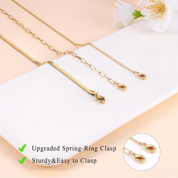 Gold Layered Necklace Set for Women Herringbone Paperclip Chain Pendant Jewelry - Picture 7 of 7